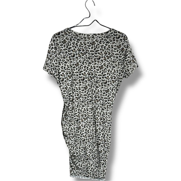 LA MIEL Brown/Black/White Leopard Print Bodycon Side Rouching T-Shirt Mini Dress - Picture 15 of 16